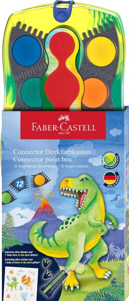 Faber-Castell, 125013, Connector, sada vyměnitelných vodových barev, limitovaná edice dinosaurus, 12 ks