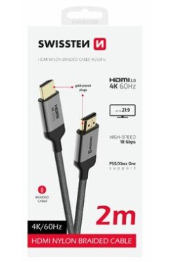 SWISSTEN HDMI 2.0 kabel 2m černá / 4K / 18 Gbs / pozlacené konektory (75501102)