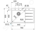 FRANKE - Centro Fragranitový dřez CNG 611-78 TL/2, 780x500 mm, matná černá 114.0637.513