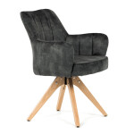 Židle jídelní, otočný mechanismus 360°, taštičkové pružiny v sedáku, tmavě zelená látka, noha masiv dub