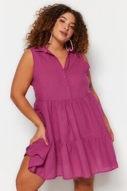 Trendyol Curve fialové tkané plážové šaty knoflíky