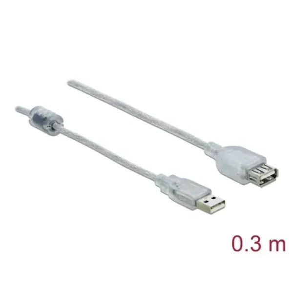 Delock transparentní / Prodlužovací kabel USB 2.0 / USB-A samec - USB-A samice / 0,3 m / 480 Mbit/s (82244)