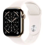 Apple Watch Series 11 GPS+Cellular 46mm Zlaté titanové tělo - Světle ruměný sportovní řemínek M/L / 160–210 mm (MFD64MP/A)
