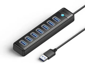 Orico PW7U-U3 černá / USB hub / 7x USB-A 3.0 / nabíjecí port USB-C 5V/3A / kabel 1 m