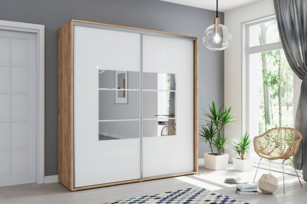 Šatní skříň Ska A02 Barva korpusu: Bílá, Rozměry: 175 cm, Dveře: Čokoláda