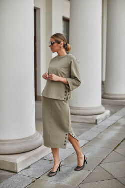 Sukně a halenka M329 model 159545 khaki - La Aurora 36