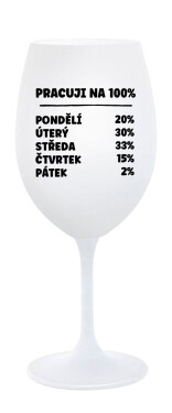 PRACUJI NA 100% - bílá sklenice na víno 350 ml