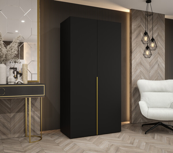Šatní skříň Abi Alicante 1 Rozměry: 100 cm, Pásky / úchyty: Zlatý, Barva korpusu + barva dveří: Černá + Černá