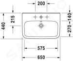 DURAVIT - DuraStyle Umyvadlo 650x440 mm, s přepadem, s otvorem pro baterii, WonderGliss, bílá 23196500001