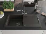 MEXEN/S - Leo granitový dřez 1-miska s odkapávačem včetně baterie Duo, černá/zlatá metalik 6501-75-671701-07-B