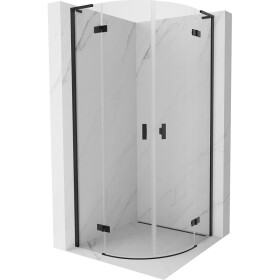 MEXEN/S - Mist L sprchový kout čtvrtkruh, křídlové 90 x 90, transparent, černá 8A33L-090-090-70-00