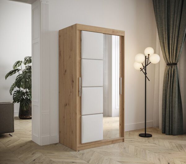 Šatní skříň Abi Tapi Barva korpusu: Dub artisan, Rozměry: 100 cm, Dveře: Bílá koženka