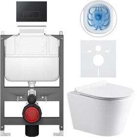 CERANO Kompletní WC set Basic/Carlito - bílá lesklá - WC tlačítko Modulo/Černá - ovládání shora - předstěnová instalace - 48,5x36,5 cm