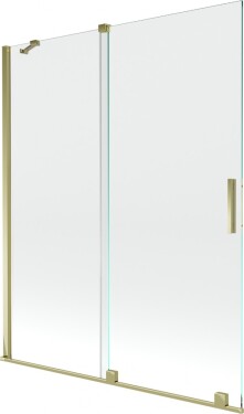MEXEN/S - Velar Dvoukřídlá posuvná vanová zástěna 140 x 150 cm, transparent, zlatá 896-140-000-01-50