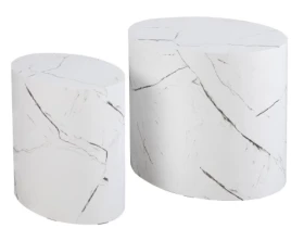 Sada oválných stolků Alvo, imitace bílý mramor, 2 ks