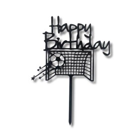 Dortisimo Zápich do dortu Happy Birthday s fotbalovou brankou černý