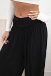 Dámské viskózové kalhoty s širokými nohavicemi a volánky černý UNI