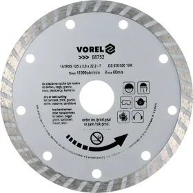 Vorel Kotouč diamantový řezný turbo 125x22,2 mm / Diamantový řezný kotouč / Turbo / Šířka 2 mm