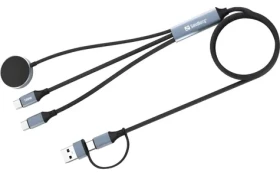Sandberg 3v1 cestovní nabíjecí kabel černá / Nabíjecí kabel / USB-C, USB-C, Apple Watch / 100 W / 1,2 m (441-69)
