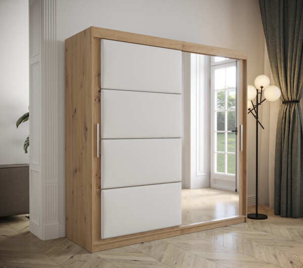 Šatní skříň Abi Tapi Barva korpusu: Dub artisan, Rozměry: 200 cm, Dveře: Bílá koženka