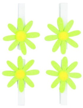 Kolíčky 5cm s kytičkou - zelená s glitry 4ks