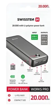 Swissten Worx Pro černá / Powerbanka / 20 000 mAh
