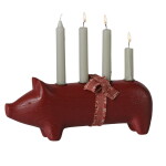 Maileg Dřevěný svícen Wooden Pig Advent Medium Red, červená barva, dřevo