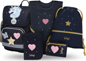 5 SET Ergo Unicorn Gold: aktovka, penál, sáček, zástěra, peněženka