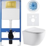 CERANO - Kompletní WC set Profi/Cesso - bílá matná - WC tlačítko Classic/Zlatá - předstěnová instalace - 49x36 CER-192779