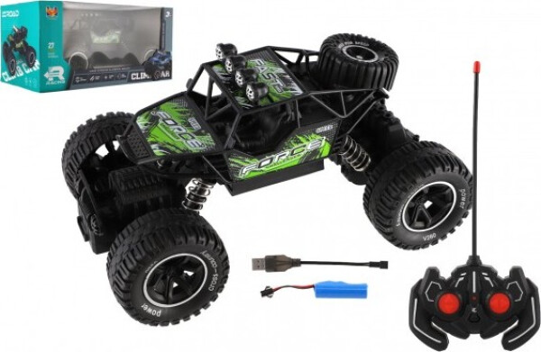 Auto RC Off-Road plast 26cm 27MHz dobíjecí pack+baterie se světlem zelené v krabici