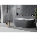 MEXEN/S - Oval Slim volně stojící vana nástěnná 170 x 80, bílá/šedá, sifon a přepad grafit kartáčovaná 52661708062-66