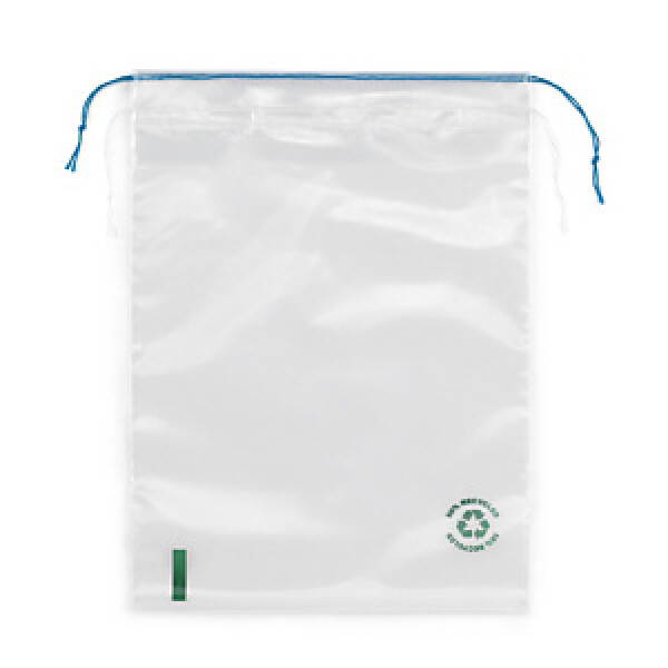 Průhledný plastový sáček se šňůrkami, 50 % recyklovaný materiál, 250 × 370 mm, 50% recyklovaného materiálu, 1000 ks