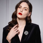 Luxusní květinová brož Erina - smaragdový zirkon, Zelená