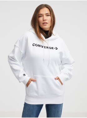 Bílá dámská mikina kapucí Converse Embroidered Wordmark Dámské