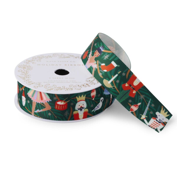 Rifle Paper Co. Vánoční stuha Nutcracker 4,5 m, zelená barva, textil