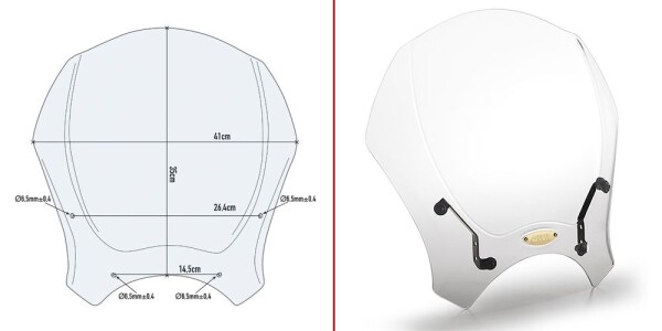140A čiré plexi univerzální, vxš350x410 mm, nutná specifická montážní sada dle modelu motocyklu