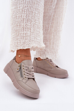 Kožené Sportovní Boty Tenisky Na Platformě Se Zipem Vinceza 88019 Tmavě Béžové 36