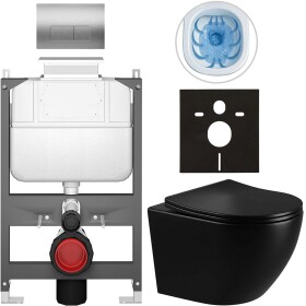 CERANO - Kompletní WC set Basic/Cesso - černá lesklá - WC tlačítko Modulo/Stříbrná - ovládání shora - předstěnová instalace - 49x36 CER-8050BD86325