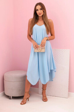 Women's dress with straps flared with an asymmetrical hem modrý UNI