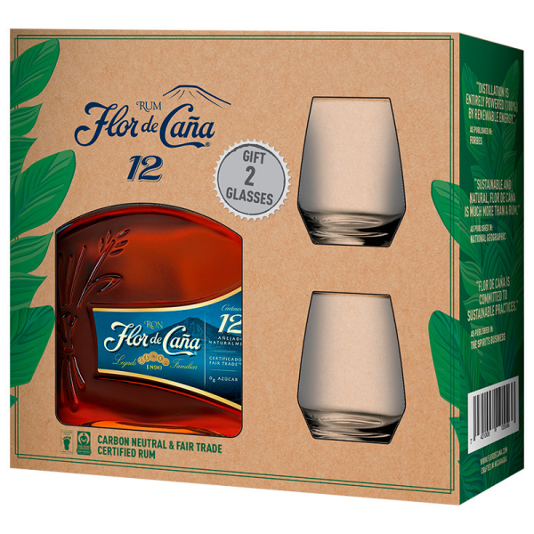 Flor De Cana Centenario 12y 40% 0,7 l (dárkové balení 2 sklenice)