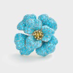 Luxusní brož ve tvaru květu s tyrkysovými zirkony, Tyrkysová