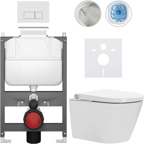 CERANO Závěsné WC s bidetem Basic/Cronus Standard - bílá lesklá - WC tlačítko Modulo/Bílá - ovládání shora - předstěnová instalace - 59,3x38,4 cm