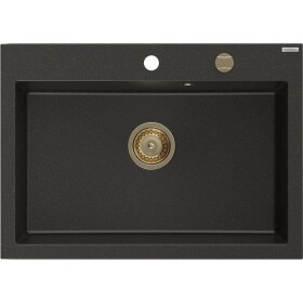 MEXEN/S - Elix granitový dřez 1-miska 700 x 500 mm, černá/zlatá metalik, sifon zlatá 6526701005-75-G