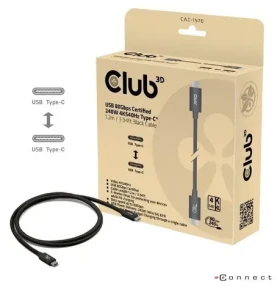 Club3D Kabel USB4 v2 Typ-C černá 1,2 m / Kabel / USB4 v2 / 80 Gbit/s / PD 240W / 4K 540Hz (CAC-1570)