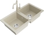 MEXEN/S - Mario granitový dřez 2-bowl včetně baterie Carla, béžová 6504-69-670700-69