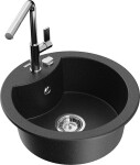 MEXEN/S - Diego granitový dřez 1-miska včetně baterie Flora, černá/stříbrná metalik 6512-73-670401-00