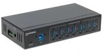 Manhattan USB 3.0 Hub 7 portů průmyslový černá / USB hub / kovové tělo / DIN lišta / kabel 1 m (164405)