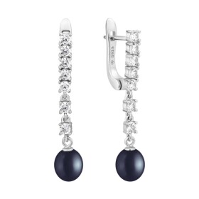 Stříbrné náušnice s černou perlou Tania - stříbro 925/1000, Stříbrná Černá