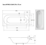 BESCO - Obdélníková vana INTRICA SLIM - Nožičky k vaně - Bez nožiček, Rozměr vany - 170 × 75 cm VANINTRICA170SL