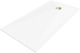 MEXEN/S - Stone+ čtvercová sprchová vanička 200 x 100, bílá, mřížka zlatá 44101020-G